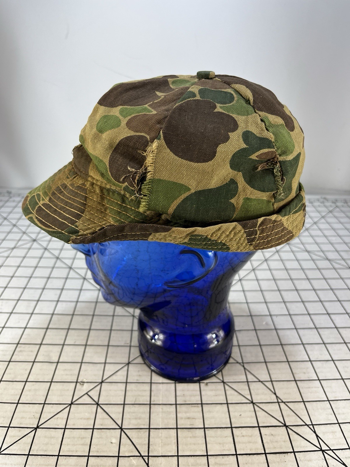 Vintage 50s 60s Duck Hunter Camo Jones Hat Novelty Duck Print Lining Flap Cap