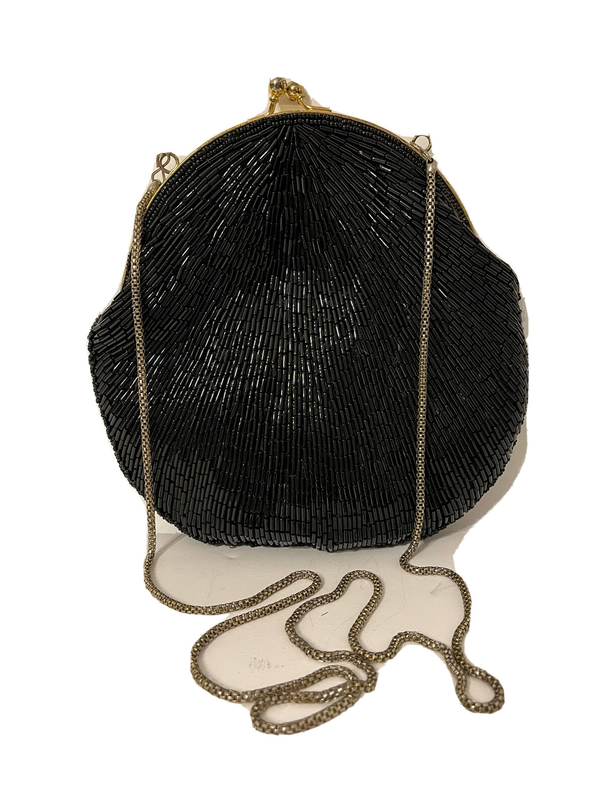 Vtg Beaded Purse Black Glass Beads La Regale LTD Handmade Evening Dress