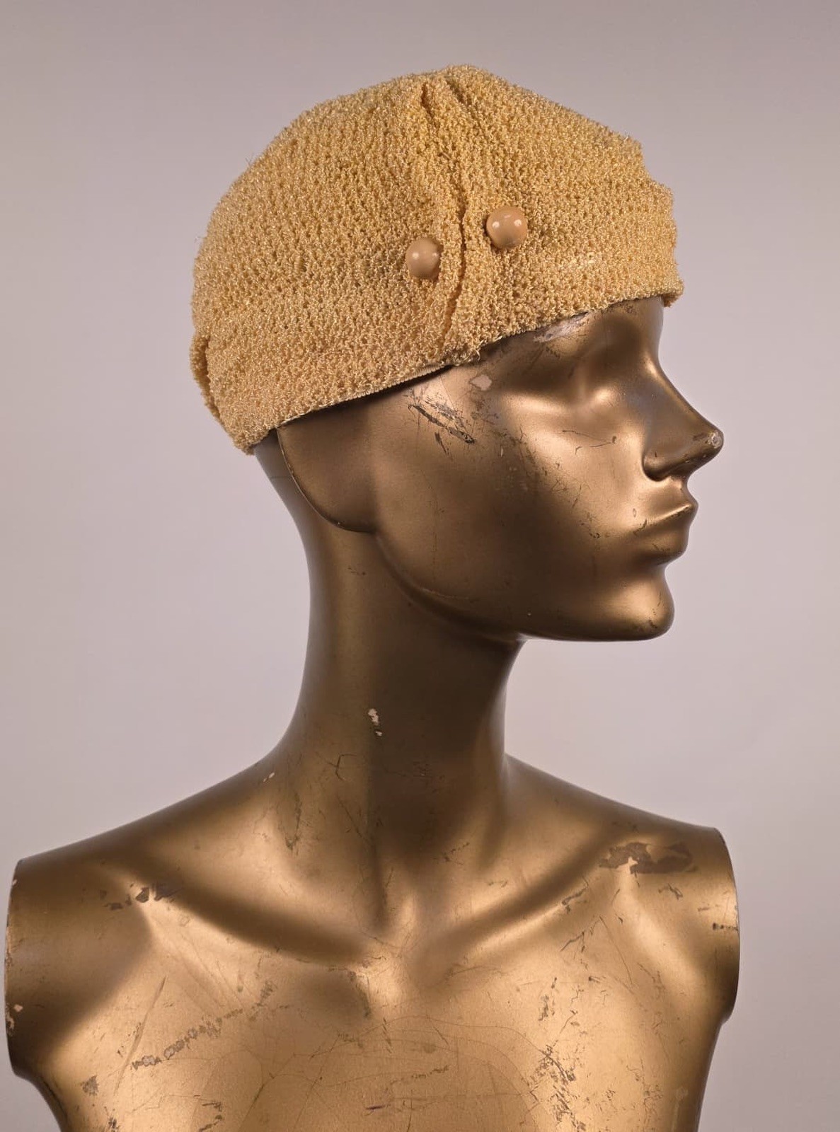 FLAPPER 1920’S WOVEN SUNSHINE YELLOW HAT W DOUBLE BALL HATPIN SIDE