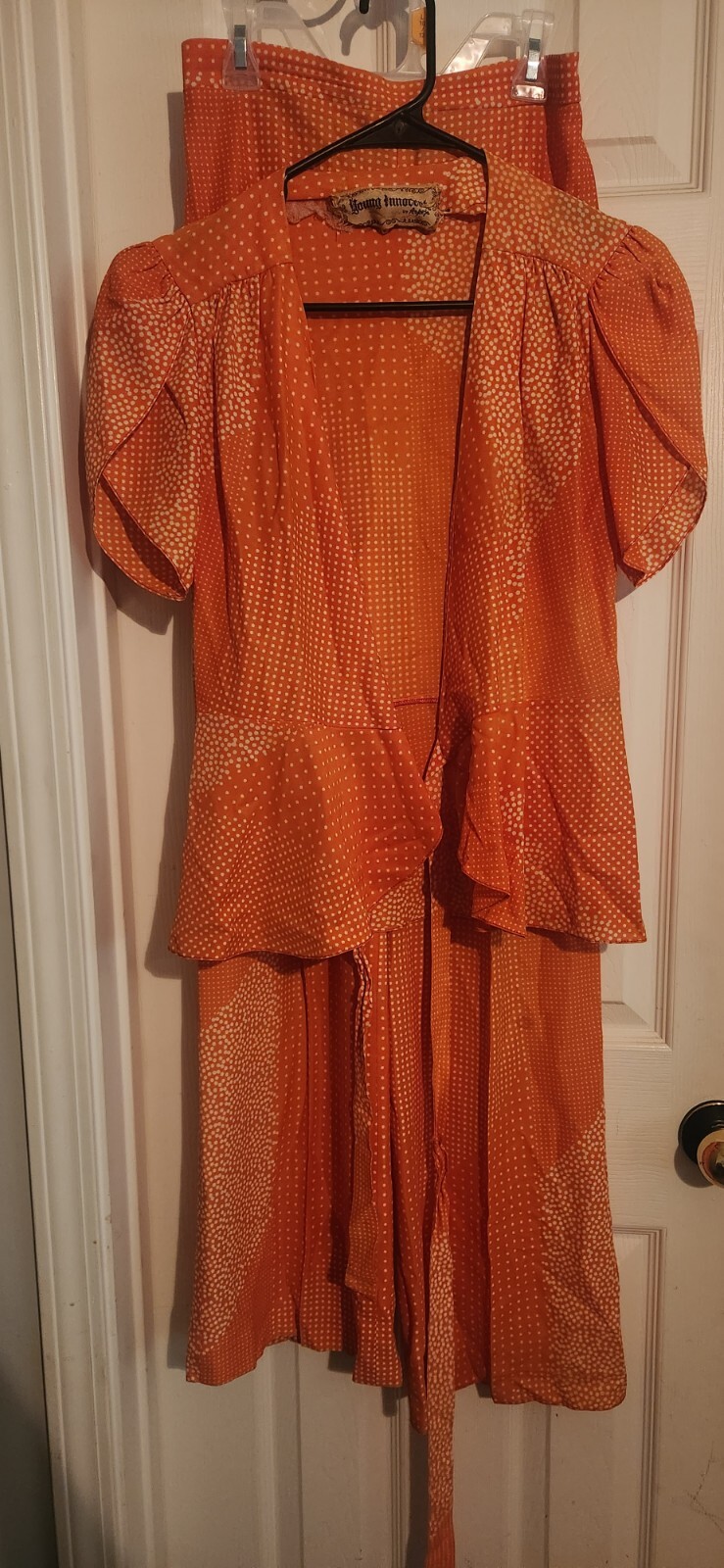 Vintage 1960s – 1970s Young Innocent By Arpeja Top & Pants Set Orange & White
