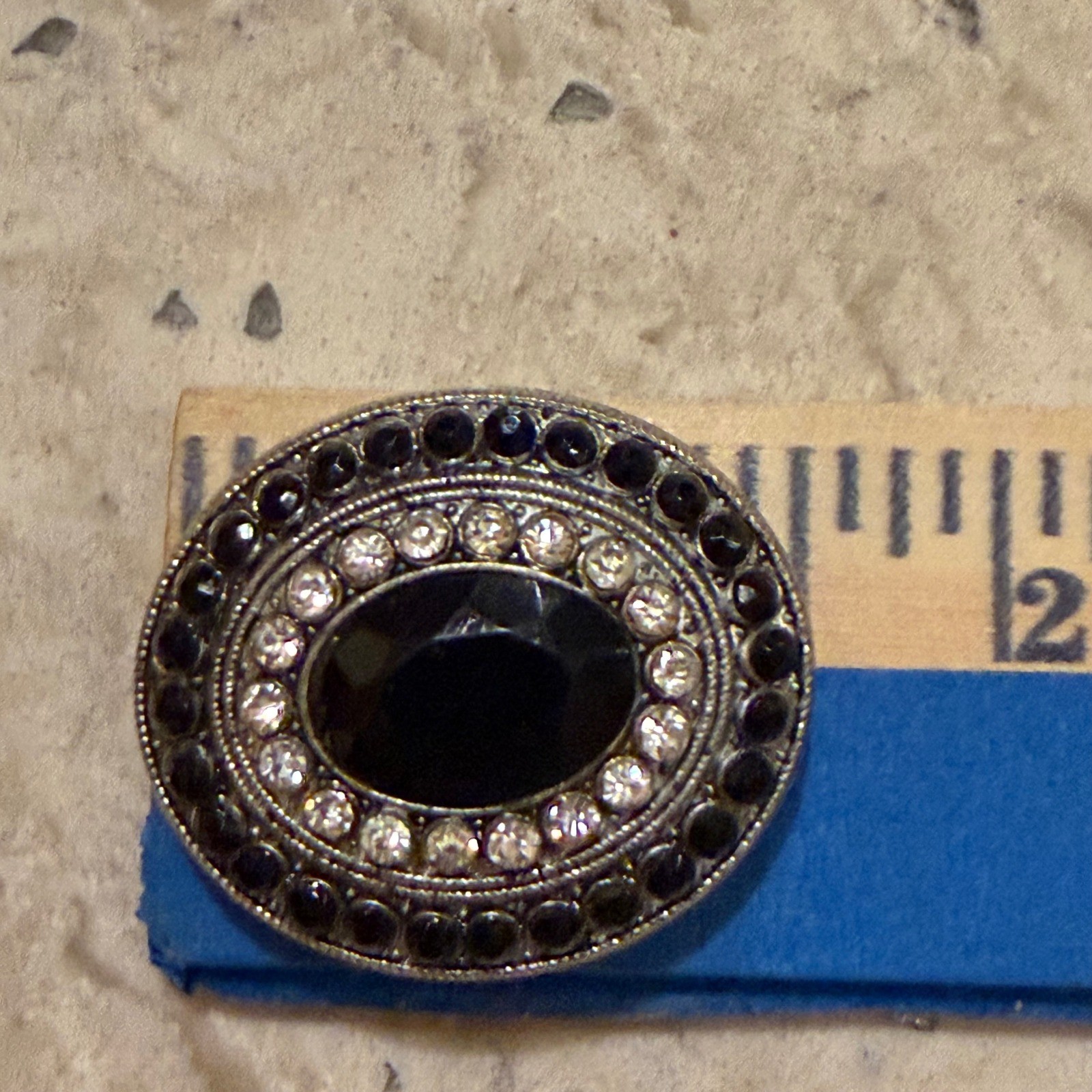 Vintage 1980s Black Silver Rhinestone Metal Scarf Slide Glam Accessory OS