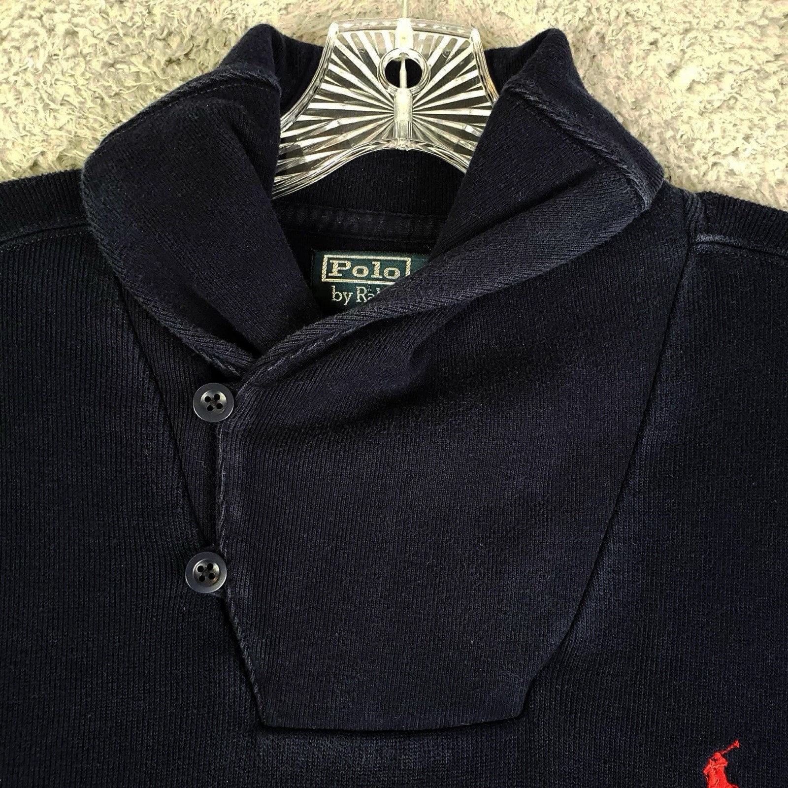 Polo Ralph Lauren Men’s Shawl Collar Sweater Terry Knit Sweatshirt Navy Blue