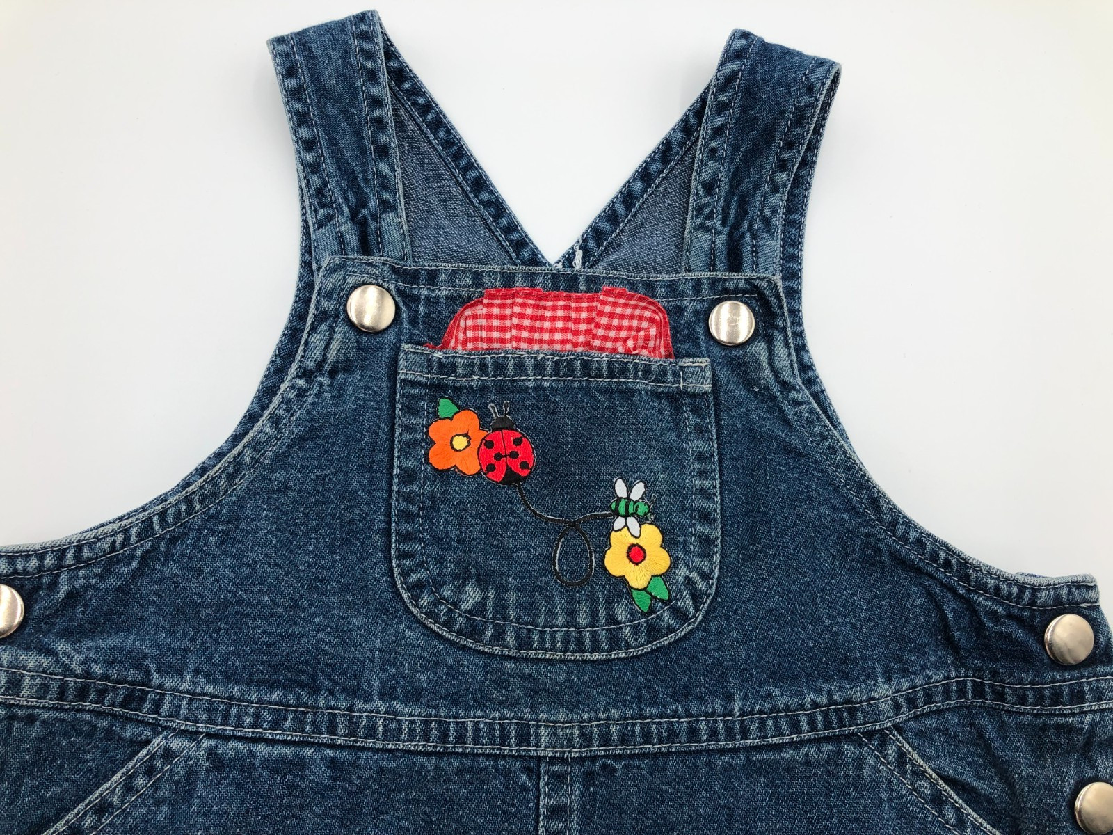Vtg. Kiks Embroidered Strawberry Shorkcake Patch Girls Bib Jean Jumper Size 3T