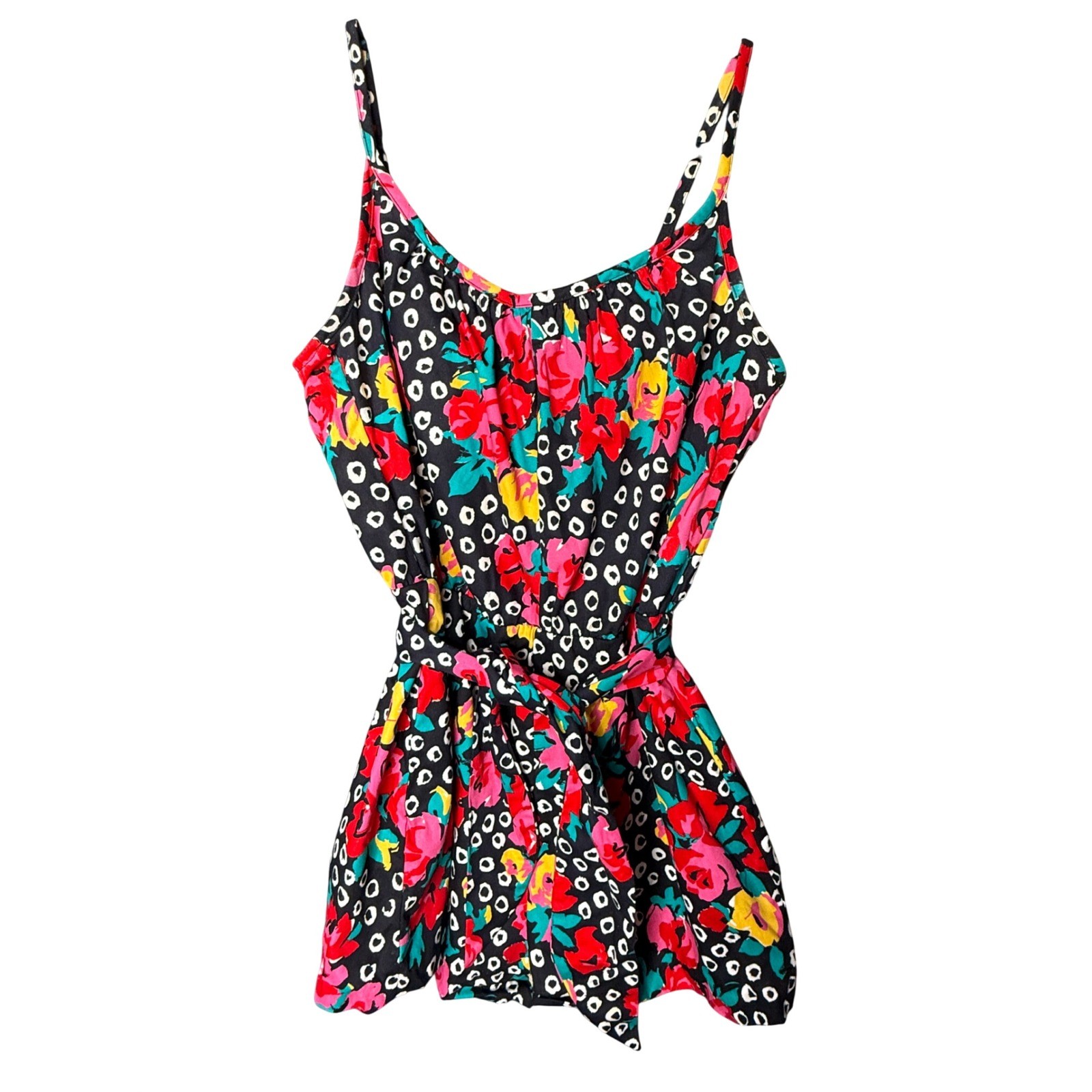 80s Sun Club by Catalina Floral Polka Dot Cotton Romper Swimsuit Sz 10