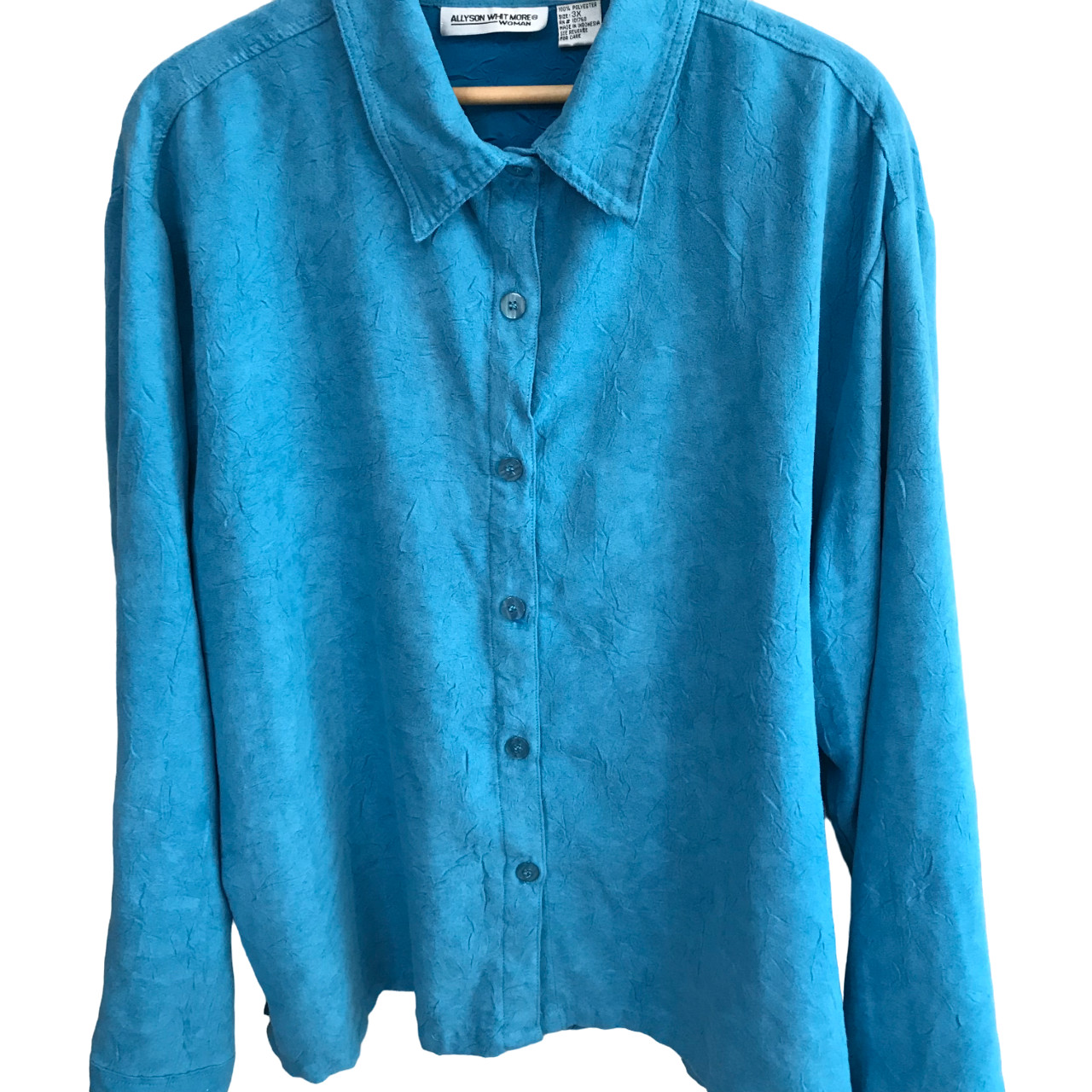 Allyson Whitmore Button-Down Blouse, Vintage Teal Turquoise Shirt Plus Size 3X