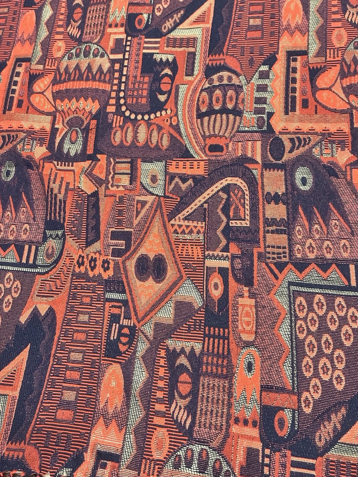 Scarf Woven Stole Cover Tribal Figures With Pots Red Orange Green Black Gray