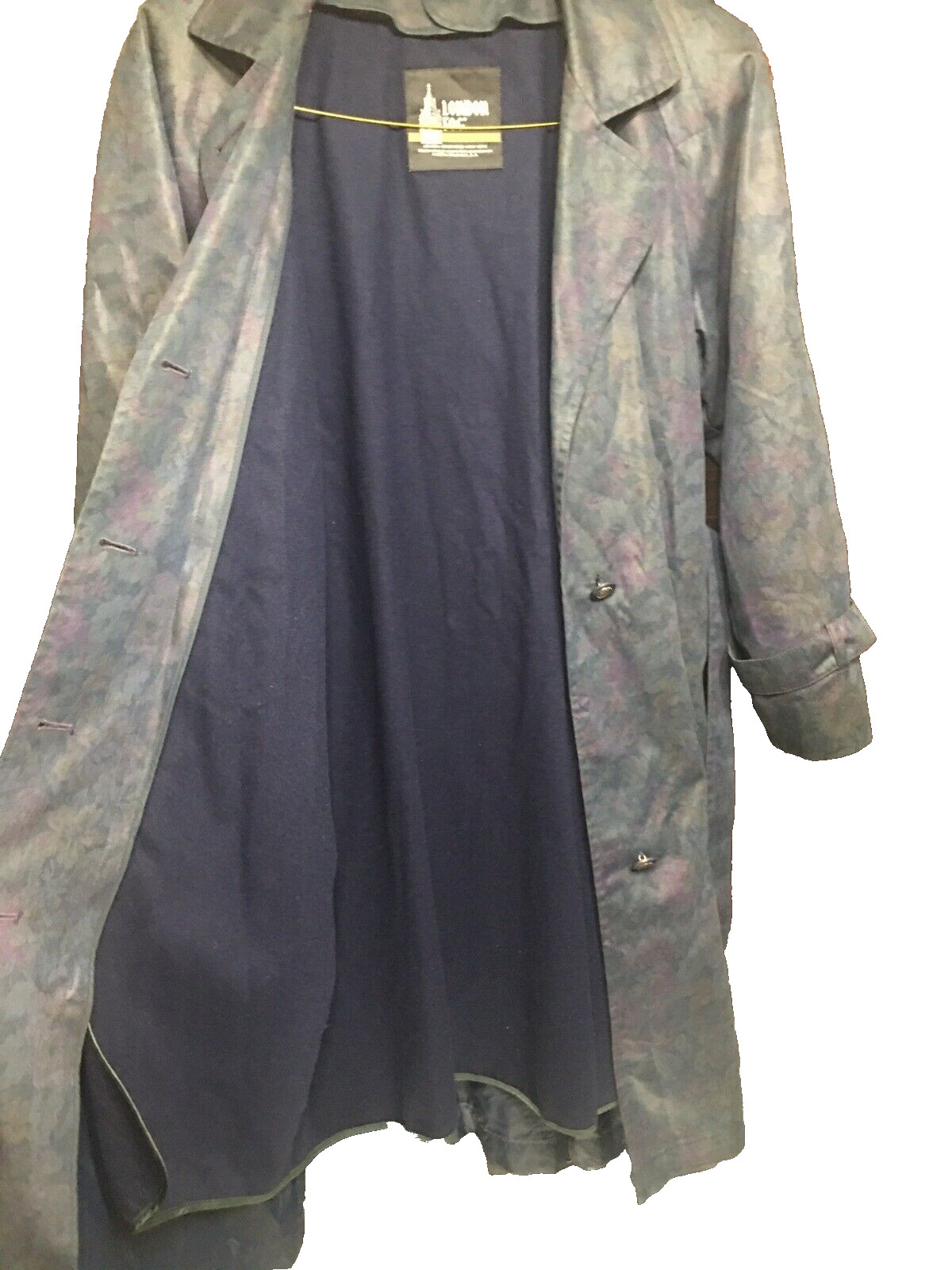 VINTAGE London Fog Womens Trench Coat 10 REGULAR 10R Blue Floral Print w/Liner