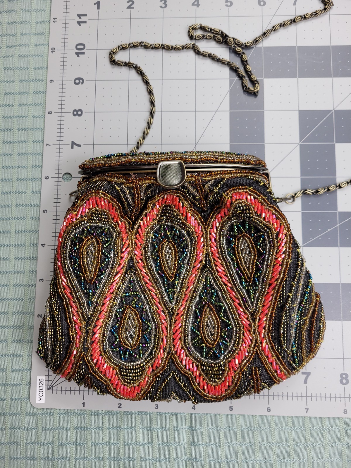 Vintage Art Deco Look Beaded Teardrop, Peacock-eye Motif Evening Handbag Clutch