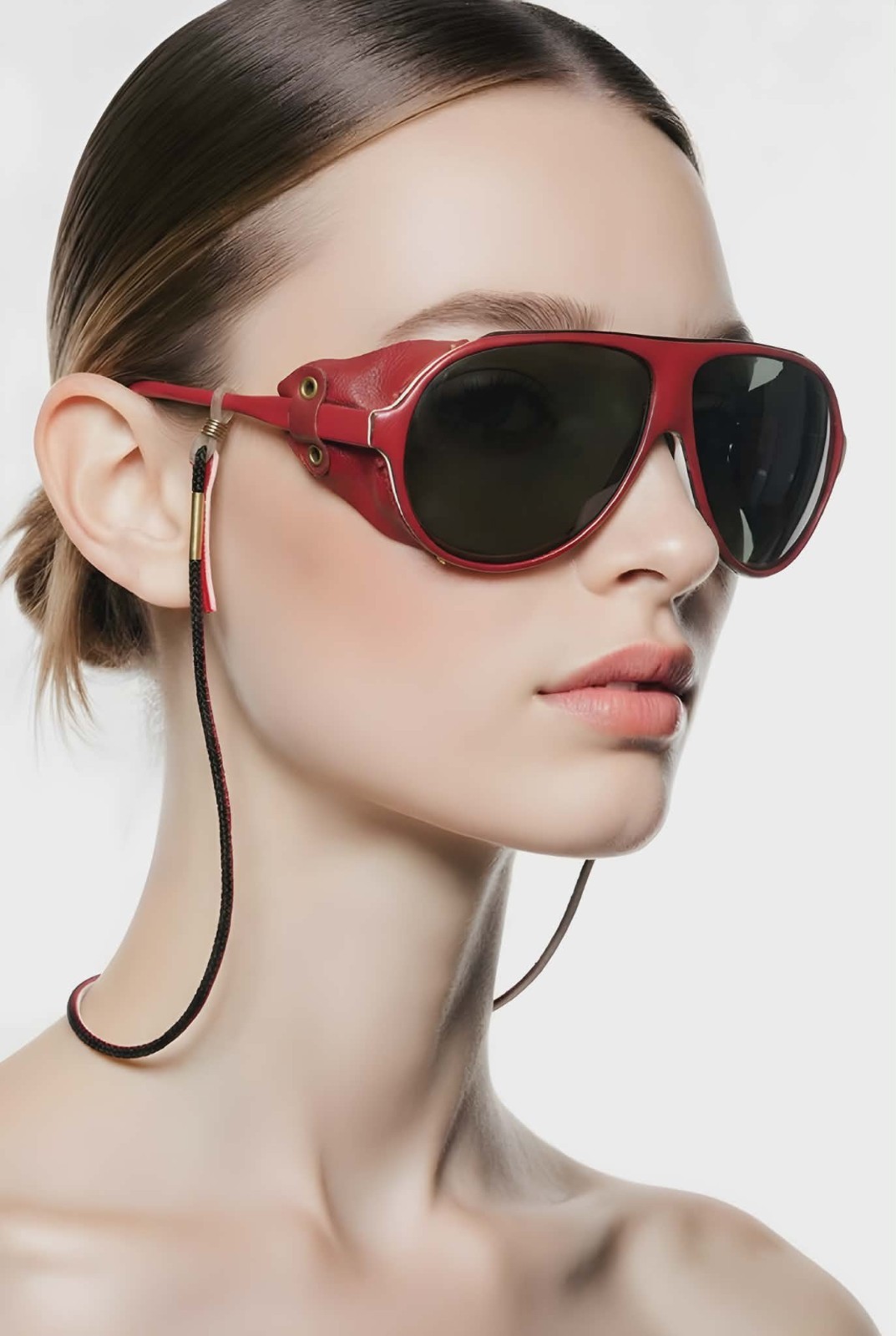Vintage Red Ski Sunglasses Leather Blinders Shields Climbing Aviator Mirror