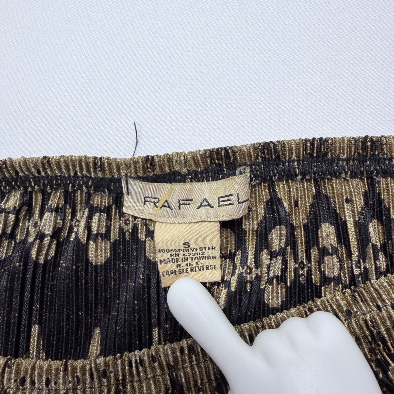 Rafael Vintage Gold Black Pleated Maxi Skirt Geometric Floral Metallic Small