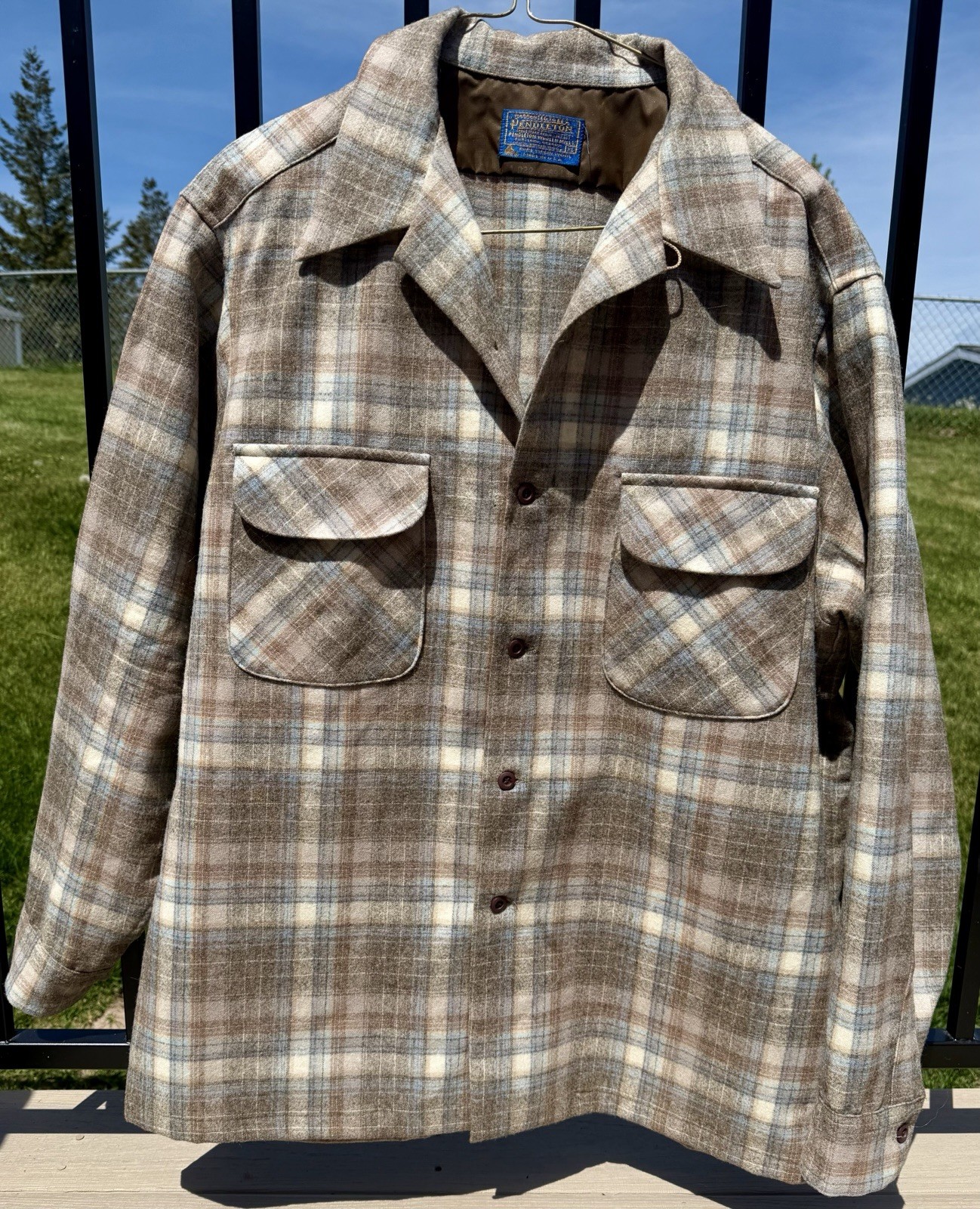 XL Pendleton Board Shirt Shadow Plaid Flap Pockets Loop Collar 1960s/1970s XL
