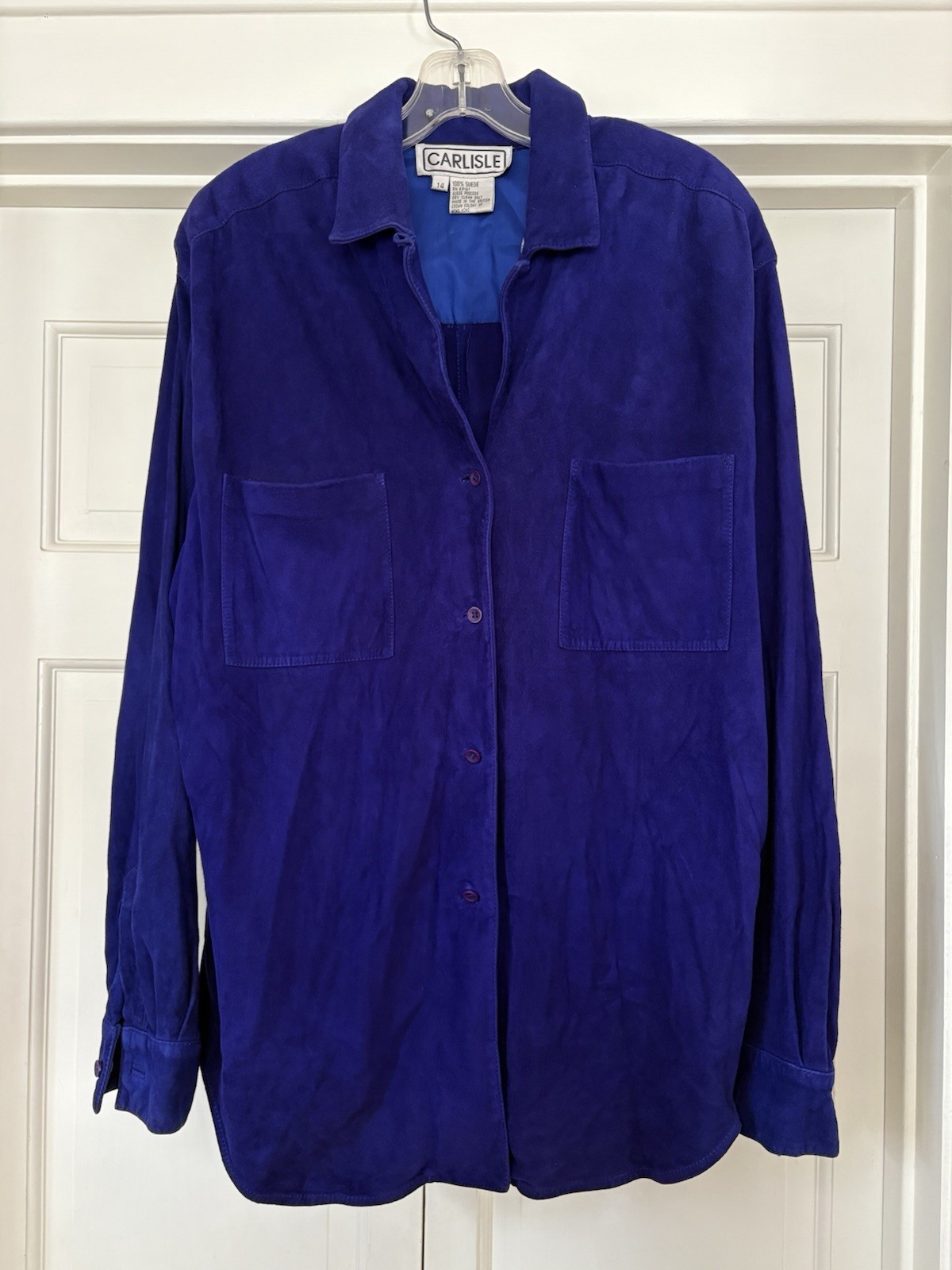 VTG Women’s Blue Suede Long Sleeve Button-Up, Two-Pocket – Size US 14 | Carlisle