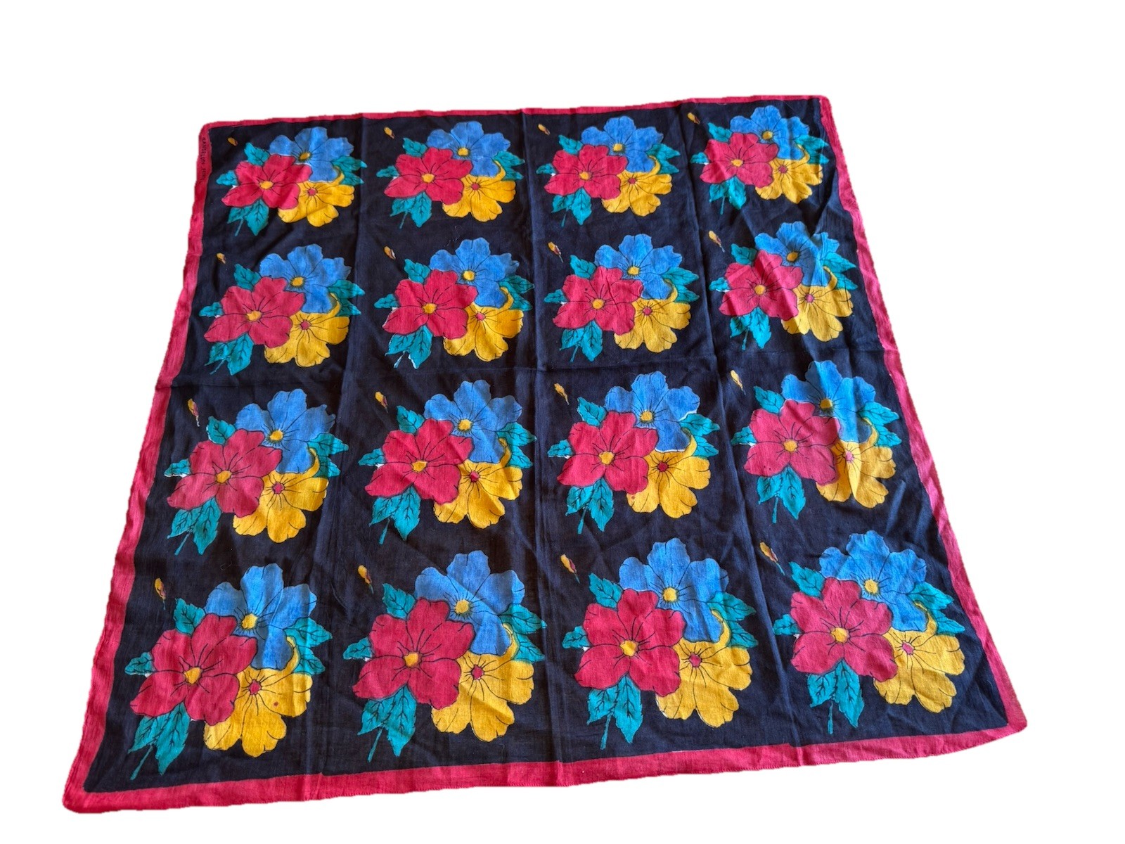 Vtg 70’s Gypsy of Pier 1 Hand Block Printed Floral Scarf Cotton 28” Square