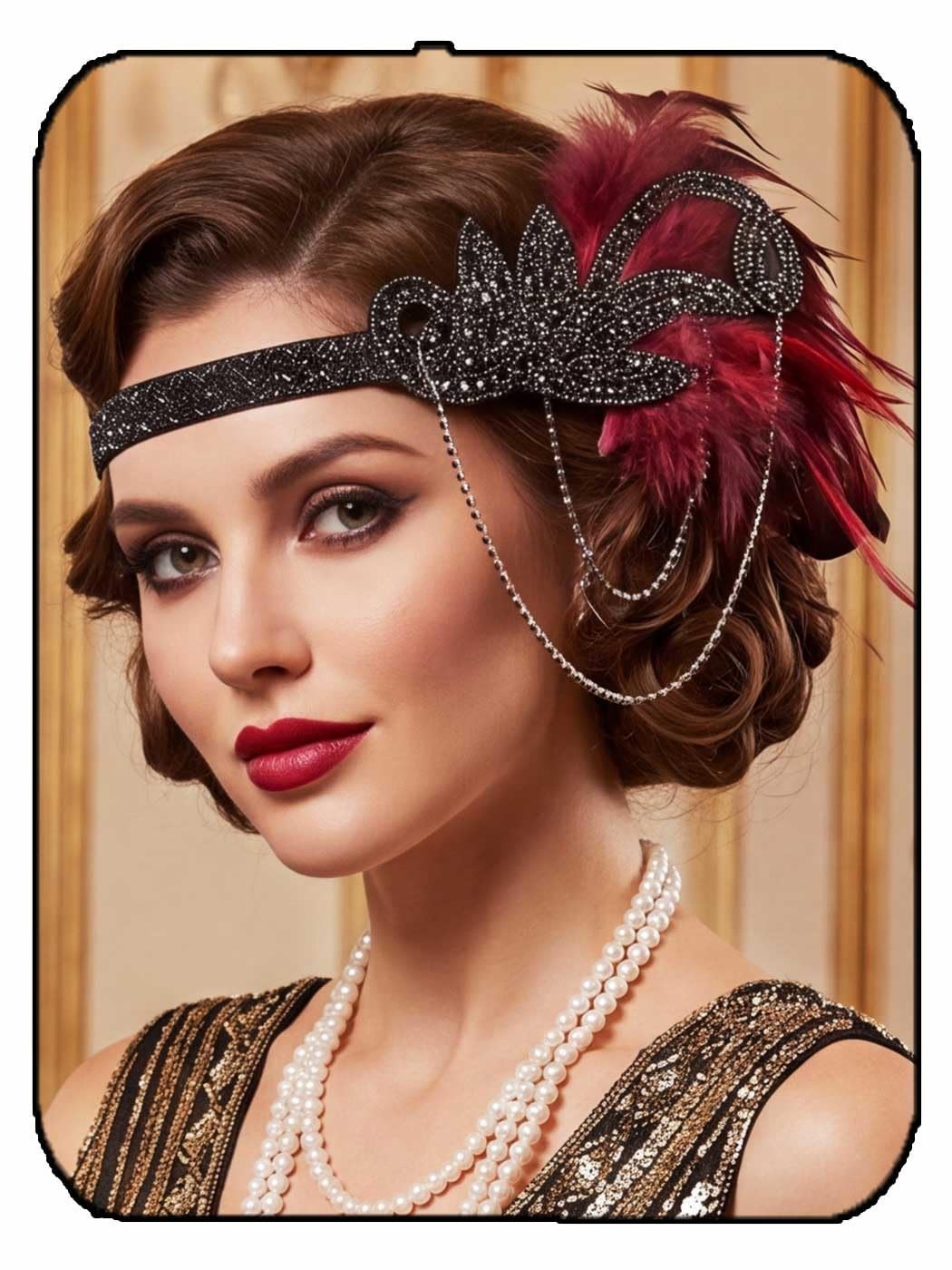 GORTIN 1920s Flapper Feather Headband Vintage 1 Count (Pack of 1), V-Red 2