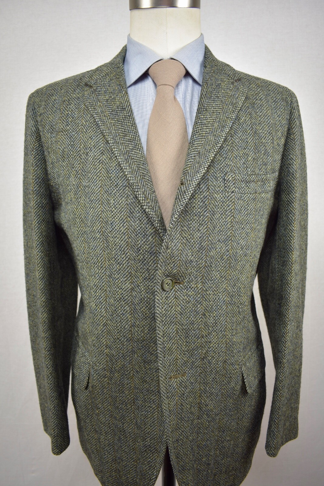 1962-1976 Badowers Green/Brown Herringbone Wool 3/2 Roll Sport Coat Size: 40S