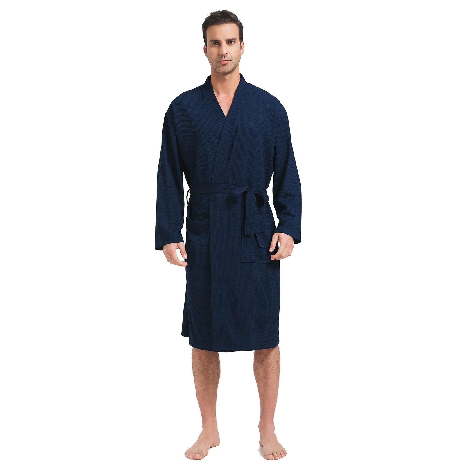 FashGudim Mens Lightweight Waffle Knit Robe Soft Large-X-Large Tall, Navy