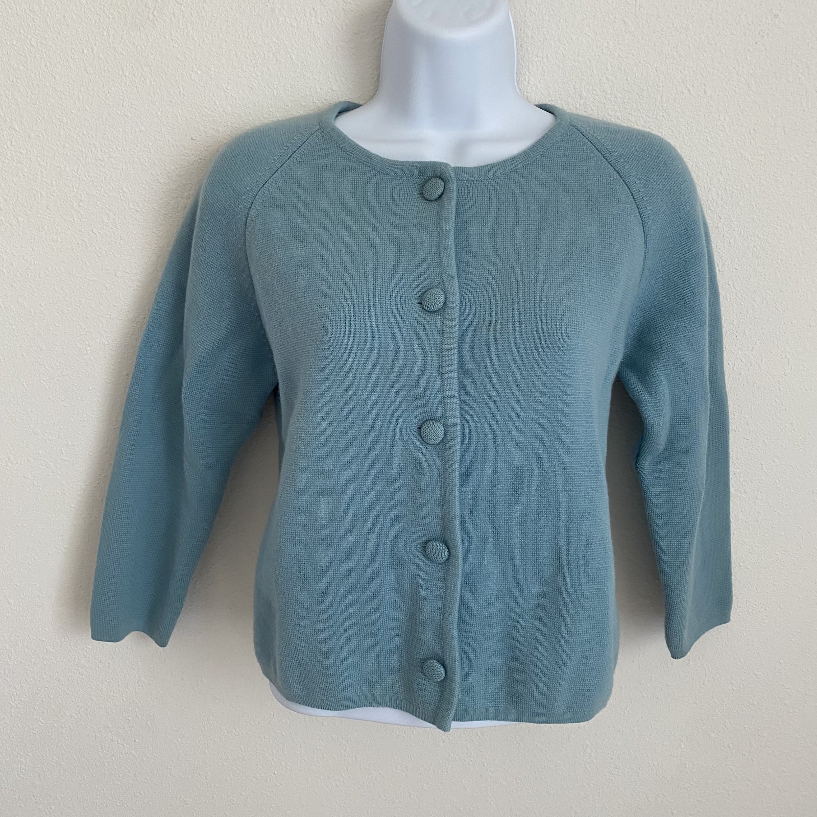 VTG Puccini Knits Womens 8 Light Blue 100% Wool Button Up Sweater Cardigan top