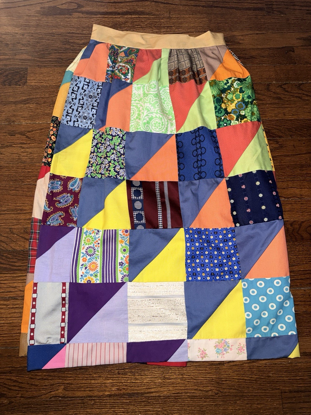 Vintage 1970’s Lined Patchwork Maxi Skirt No Labels Fits Like Medium Excellent