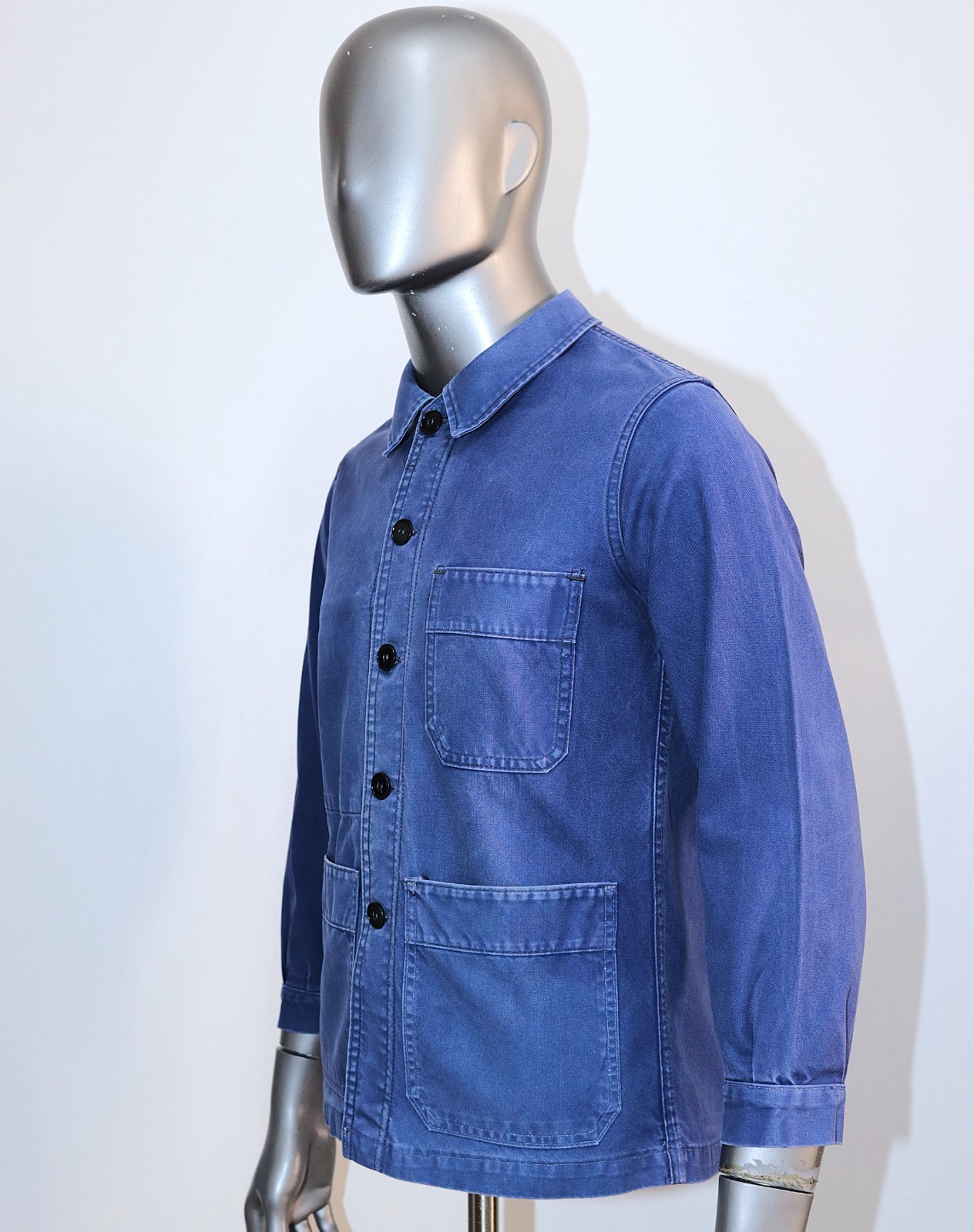 Vintage 1960s Blue Cotton Twill Work Jacket ADOLPHE LAFONT Sz S Made in France