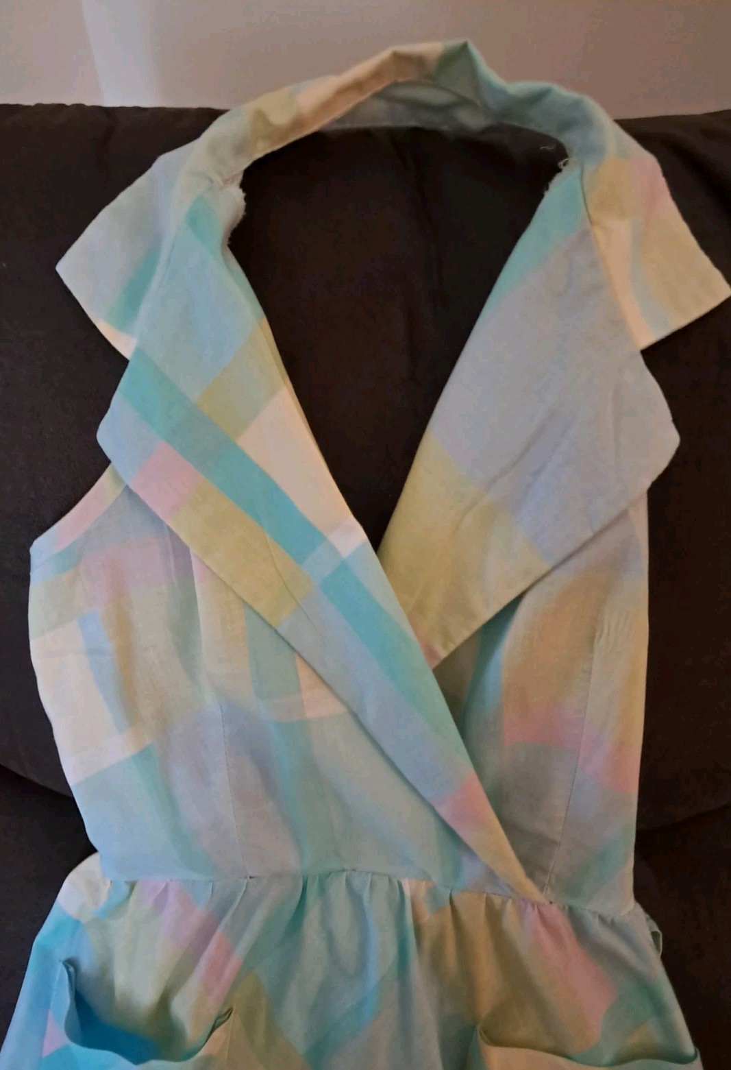 Vintage 80s Pastel Sundress Open Back Halter Top Tie Back Size 10 Medium
