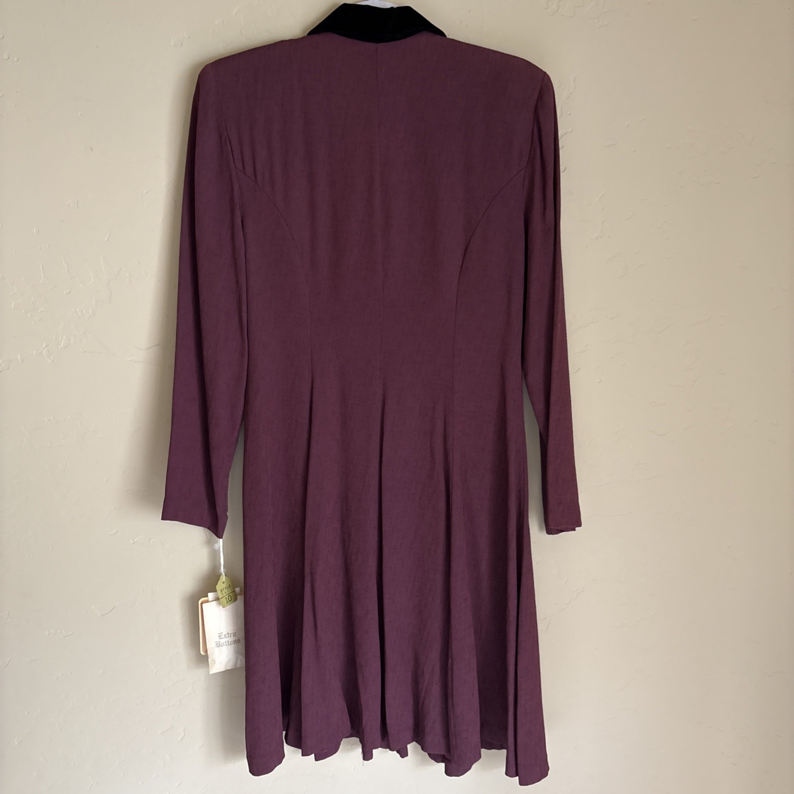 Vintage NWT 80’s Katie MFG Plum Button Up Long Sleeve Flare Dress Size 10