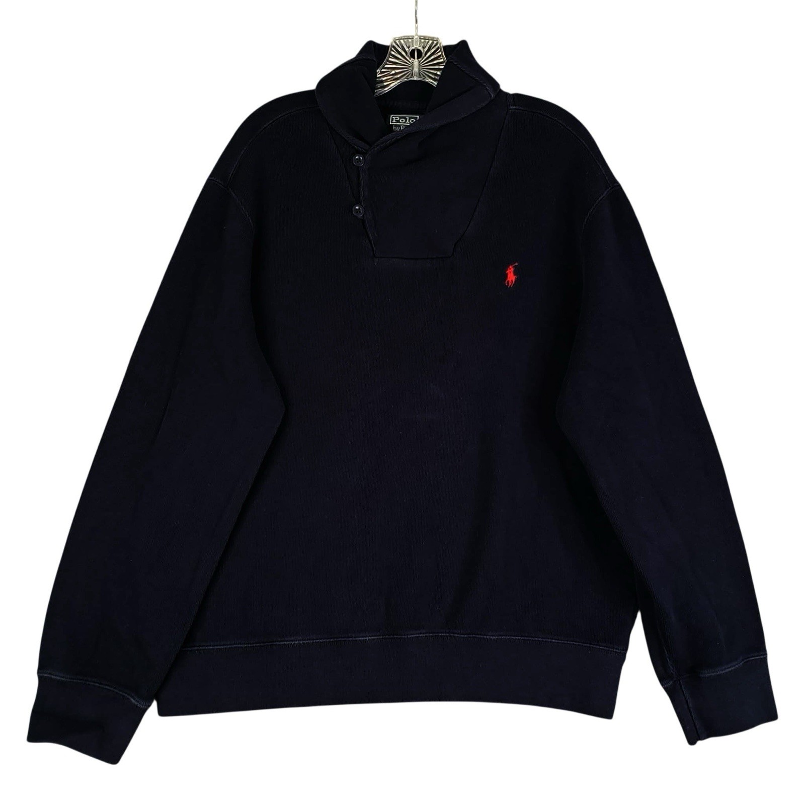 Polo Ralph Lauren Men’s Shawl Collar Sweater Terry Knit Sweatshirt Navy Blue