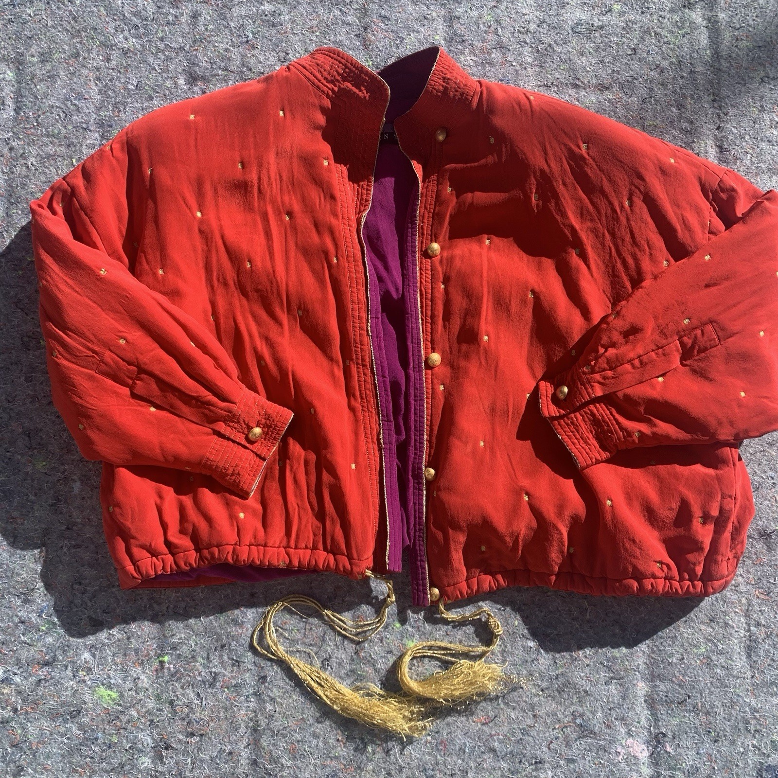 Vintage Designer Linda Allard Ellen Tracy luxury circus theme red silk jacket