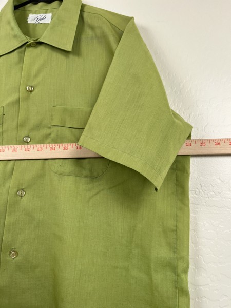 Vintage 1950s Button Shirt Mens Lime Green Rockabilly Pockets Lightweight Reads