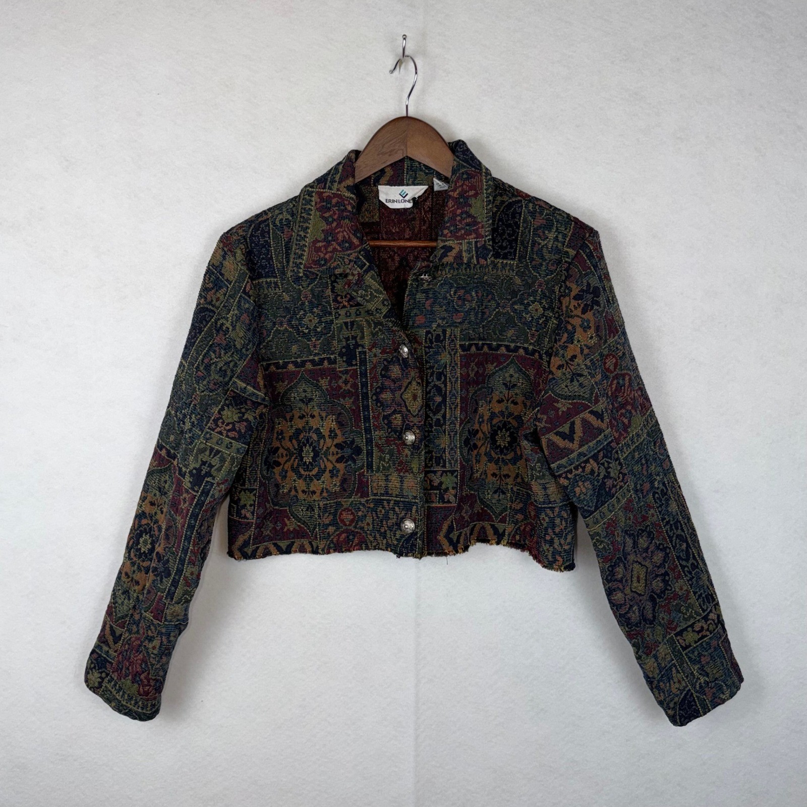 Erin London Tapestry Jacket Womens Large Cropped Boho Vintage Cottagecore Y2K