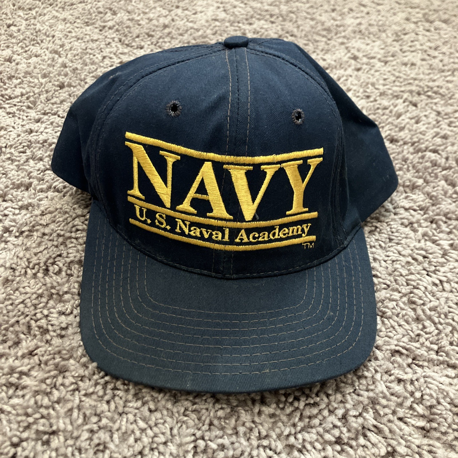 VTG Navy US Naval Academy Cap Glued Tag Game 3 Bars USA Snapback Baseball Hat