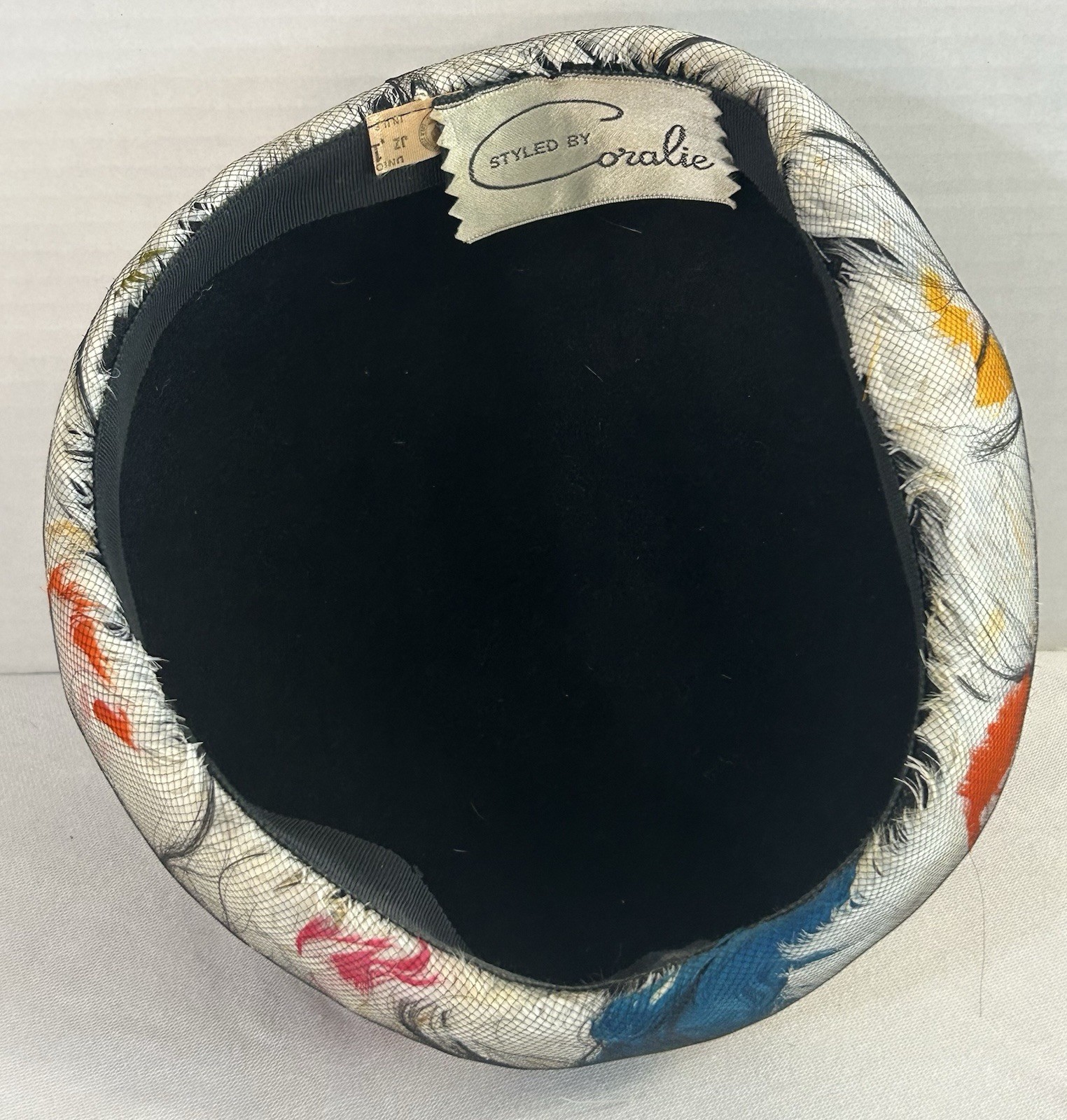 Vintage Woman’s Feathered Under Netting Turban Hat Pill Hat Mod Multi Color