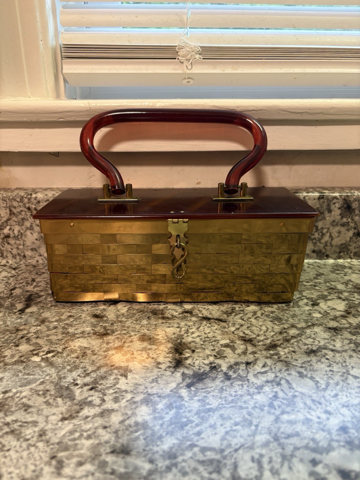 Vintage Dorset Rex Fifth Avenue 1950’s Brass and Burgundy Lucite Handbag