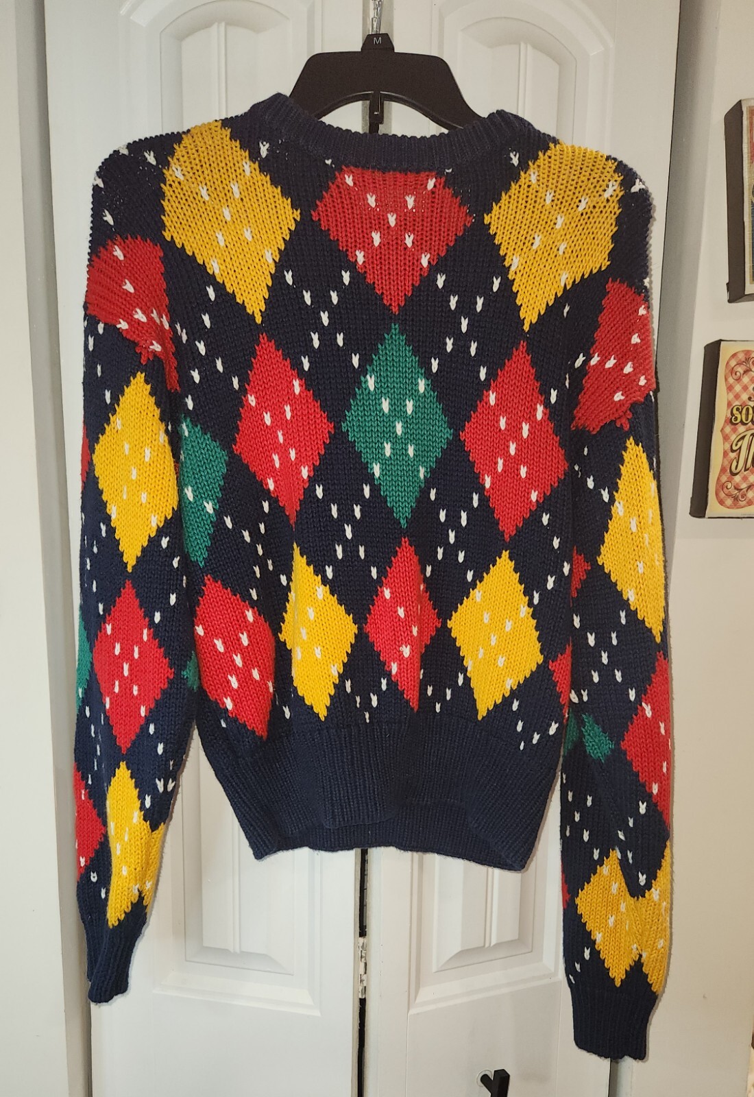 Vintage 80s Jessica Farrell Gray White Brown Large Plaid Wool Blend Cardigan Med
