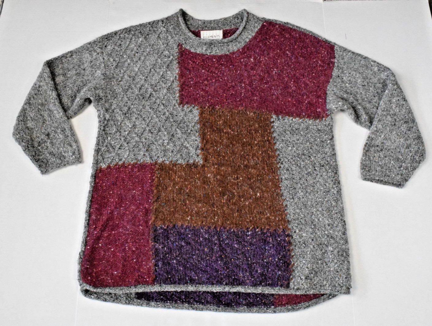 VTG Sweater Casual Elements Size M 90s Angora Wool MCM Color Block Basket Weave