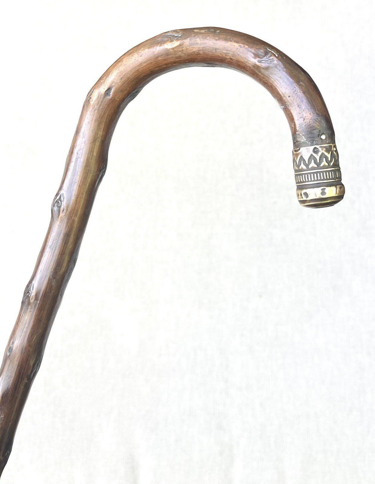 Vintage Antique Irish Blackthorn Brass Tip Crook Handle Fancy Walking Stick Cane