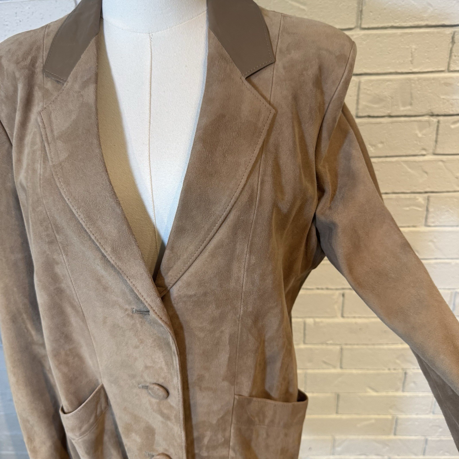 Vintage 80s 90s Skin Things Tan Suede Blazer Jacket Womens 10