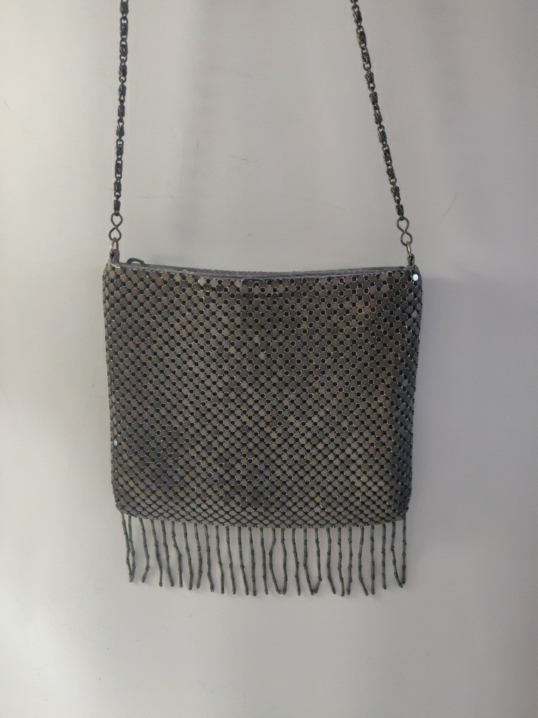 Metallic Pewter Mesh Beaded Purse