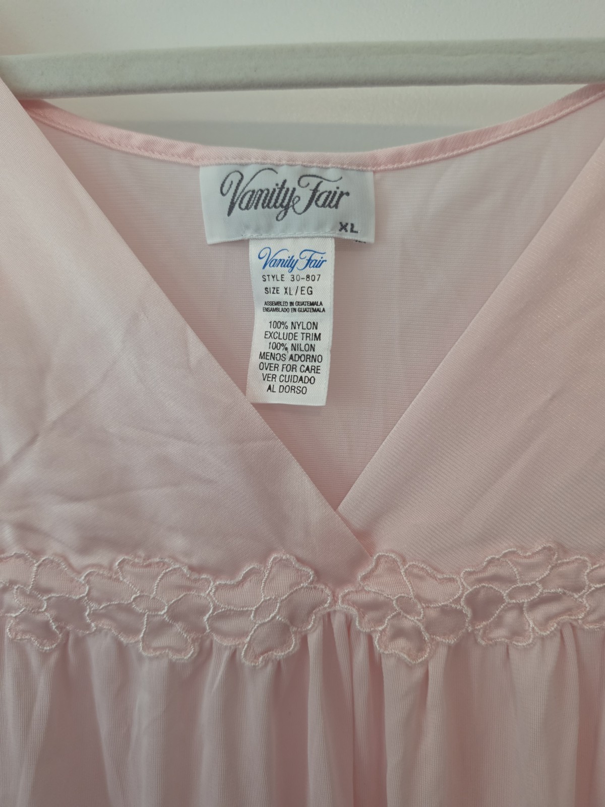 Vtg Vanity Fair Pink Nylon Nightgown Robe Set XL Embroidered Floral Lingerie USA