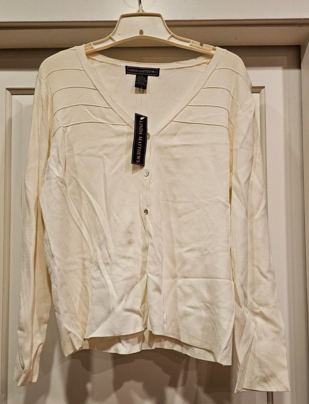 VTG 90s LINDA MATTHEWS Button Sweater Cream Size XL NWT FREE S&H