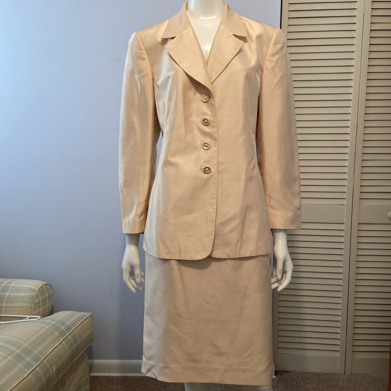 Vtg ALBERT NIPON Classic 100% Silk 2 Pc Skirt Suit Blush Color Lined EUC Sz 8