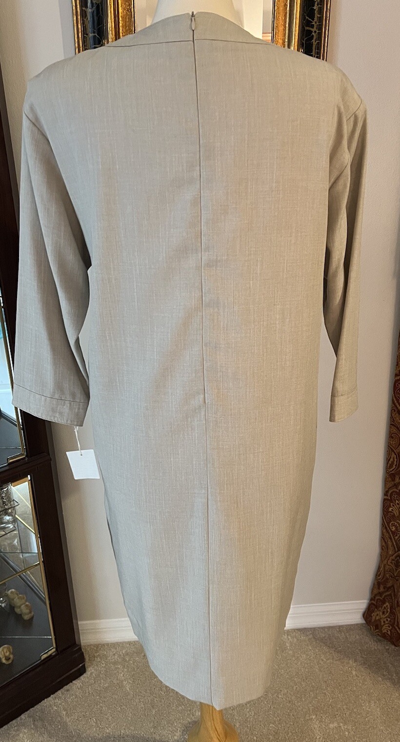 Sandra Ow Wing Sz 10 Shift Dress Vintage 80s Beige Tan Gold Buttons NWT Lined