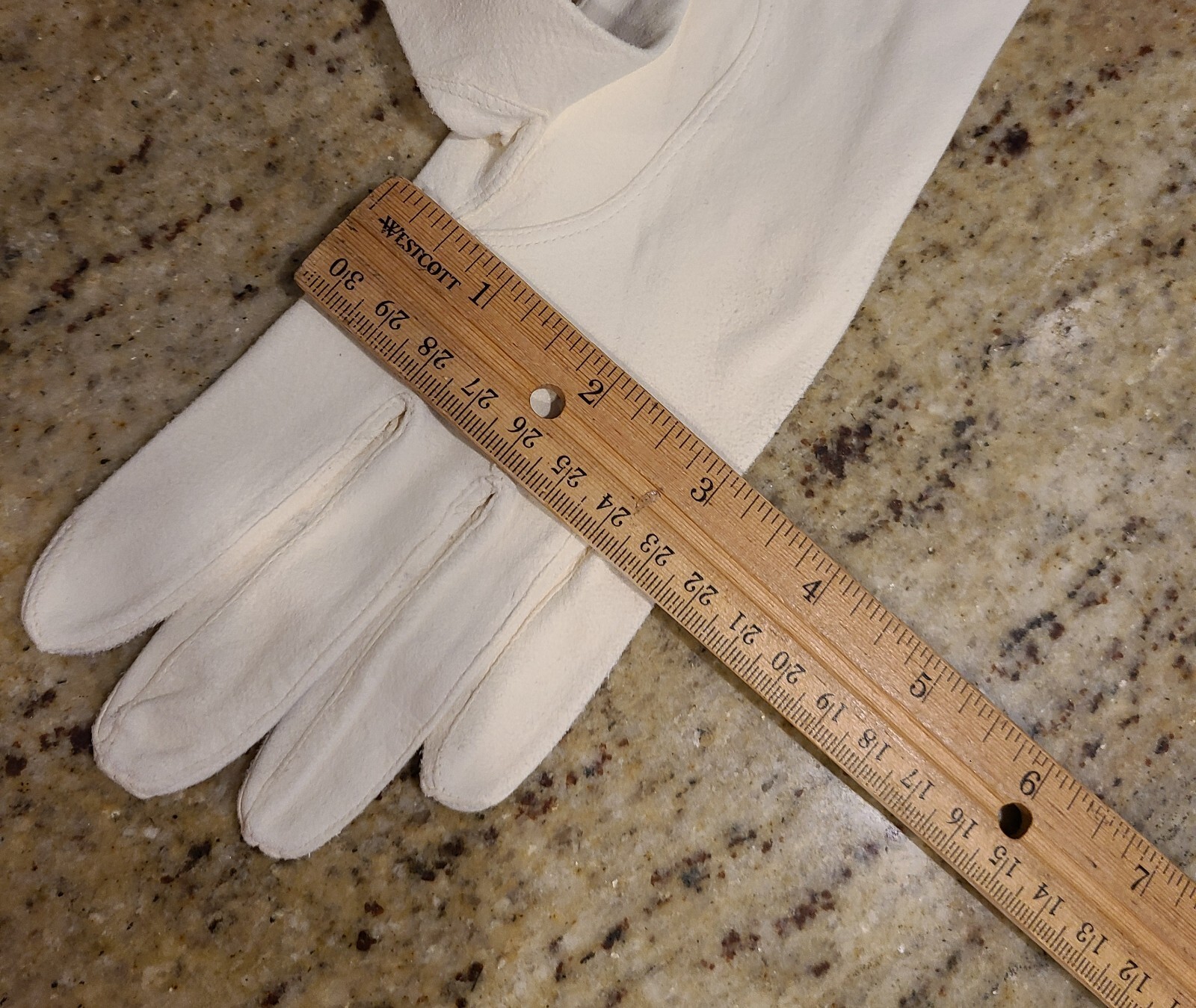 Vtg Womens Size L Off-White Thin Suede Formal 11″ Long Gloves Beaded Leaf