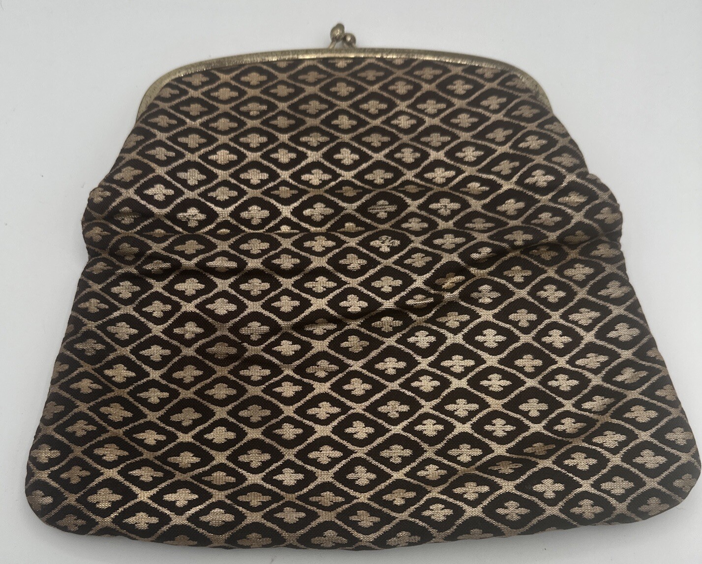 Vintage Torii Japanese Fold-over Clutch Black And Gold Brocade Mid Century Chic