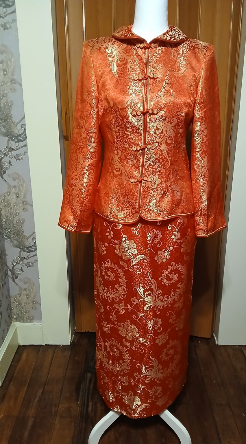 Chi Zen Chinese Red/Gold Long Skirt & Blazer