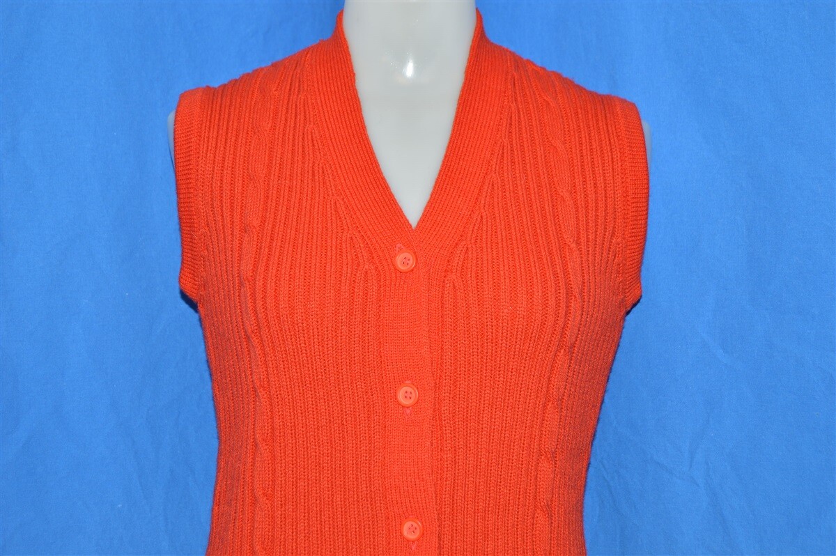 vintage 70s GINA MORETTI RED CABLE KNIT ACRYLIC WOMEN’S VEST SWEATER 38 MEDIUM M