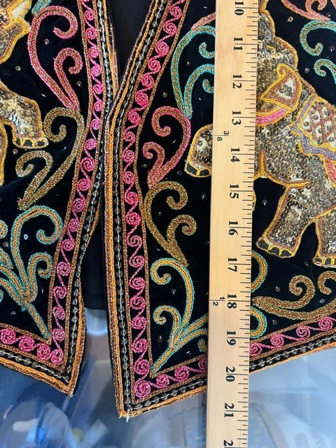 Vtg 90s Artisan Handmade Thai Elephant Vest Beaded 3D Puffed Boho Art to Wear L
