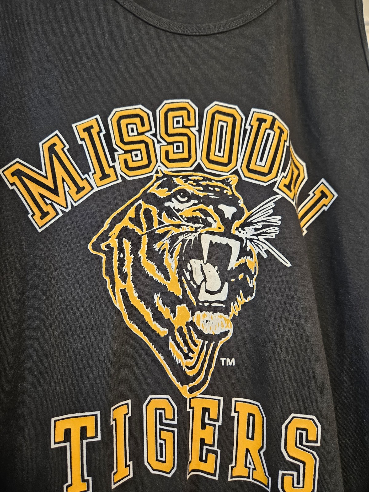 Vintage 80s Mizzou Black Tank Top Single Stitch Size XL Muscle Shirt Missouri