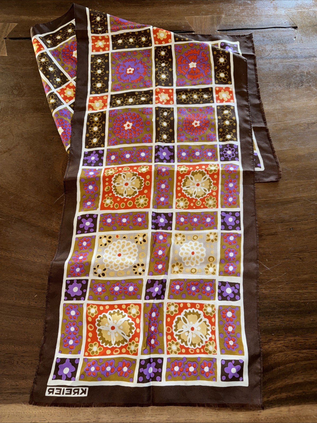 Vtg 1960s Kreier Switzerland Pure Silk Mid Century Geometric Floral Oblong Scarf