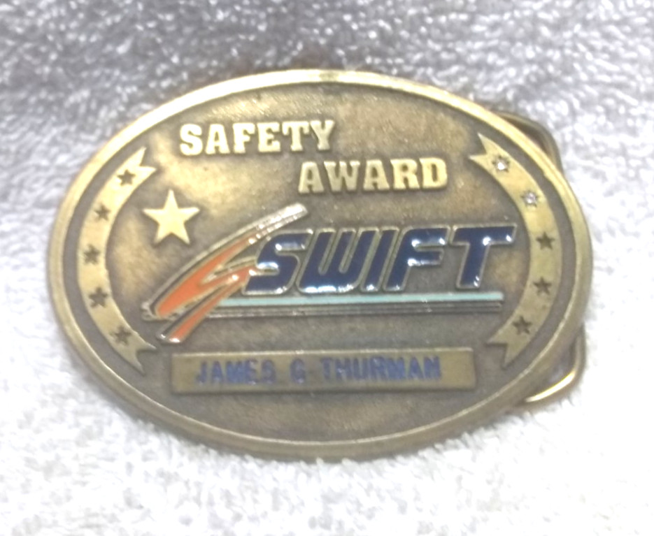 Swift Company Safety Award Gold Oval Shape James Thurman Great Vintage