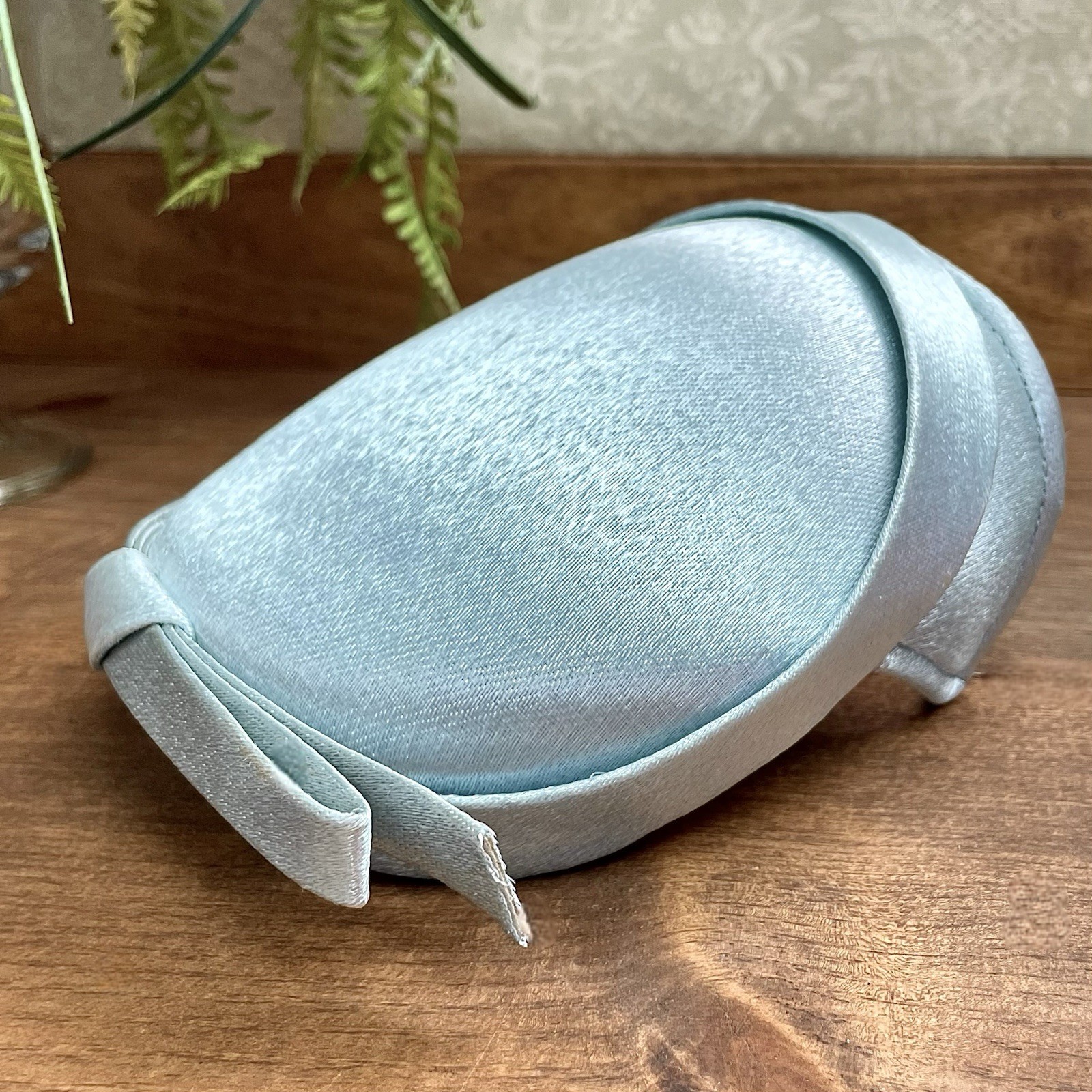 Vintage 1950s Betmar Blue Satin Half Hat Church Cocktail Wedding Calot Cap OS